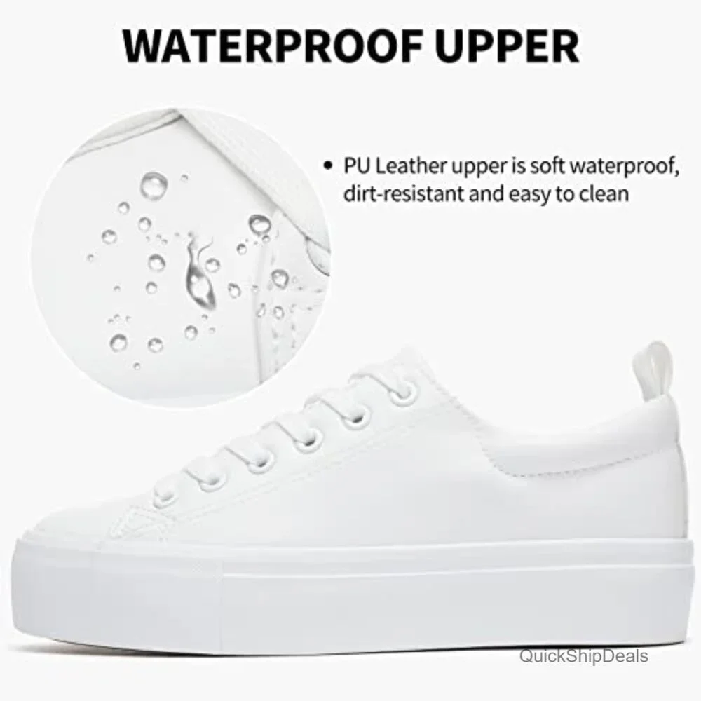 PU Leather Platform Sneakers with Non-Slip Sole for Walking - Picture 5 of 7